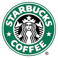 A green circle with white text reading "Starbucks Coffee" with a white image of a siren set against a black circle in the center.
